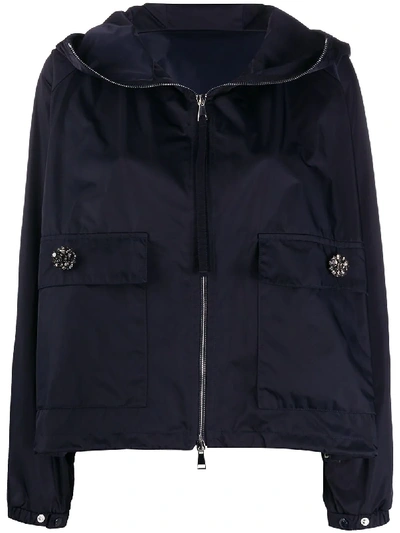 Moncler Hooded Zip-up Jacket In Blue