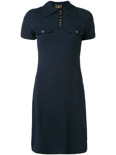 Pre-owned Fendi Short-sleeved Slim-fit Shirt Dress In Blue