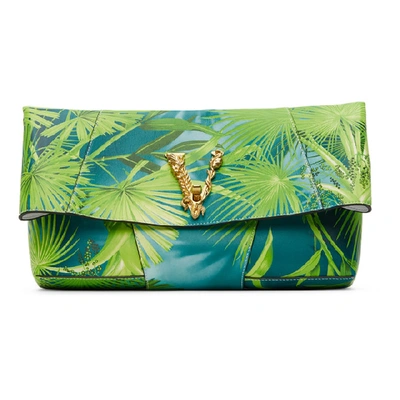 Versace Virtus Jungle-print Leather Clutch In Green