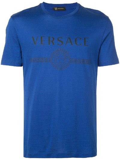 Versace Logo Print T-shirt In Blue