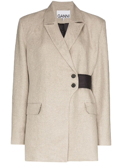 Ganni Wrap-detail Blazer Jacket In Neutrals