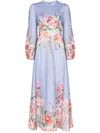 Zimmermann Bellitude Floral-print Linen Dress In Blue