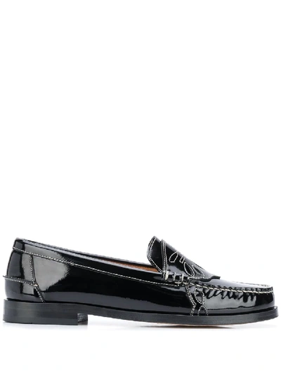 Ganni Contrast Stitching Detail Loafers In Black