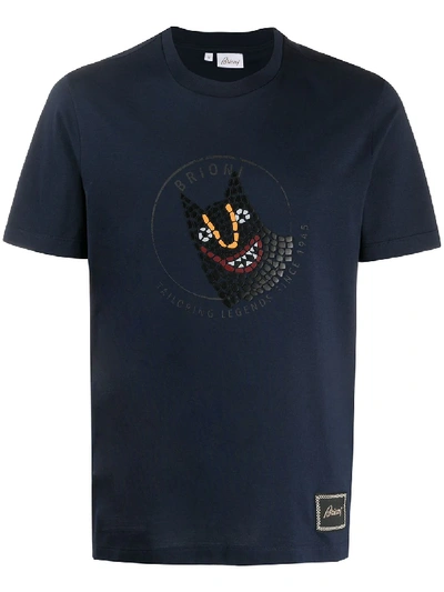 Brioni Logo Graphic Print T-shirt In Blue