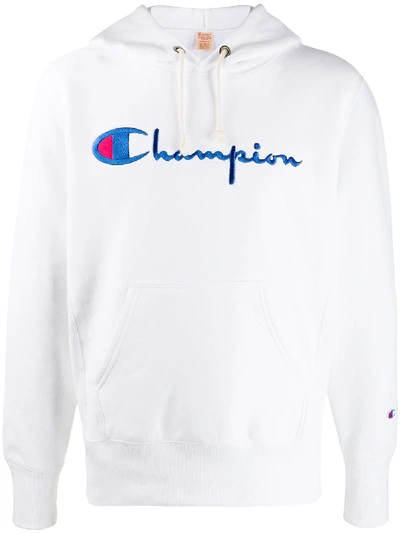 Champion Men's Big & Tall Logo Powerblend Fleece Hoodie In White