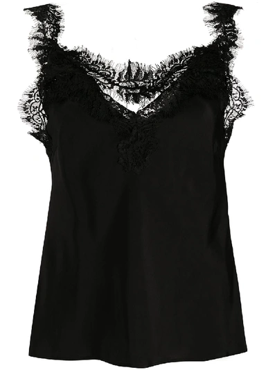 Gold Hawk Lace Panel Silk Blouse In Black