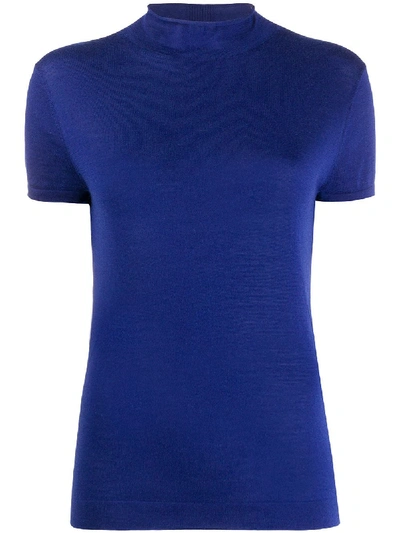N•peal Mock Neck Knitted Top In Blue