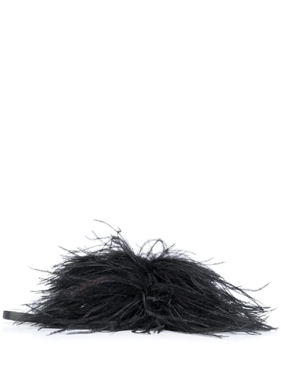 Atp Atelier Feather Embellished Slides In Black