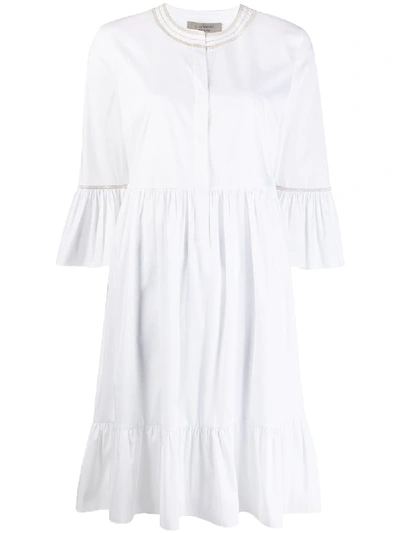 D-exterior Panelled Ruffle Sleeve Dress In White