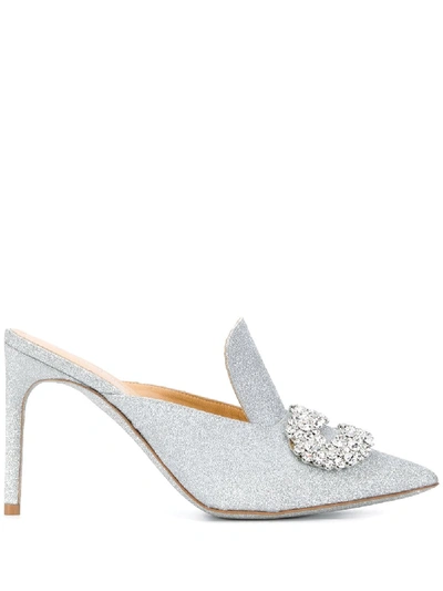 Giannico Daphne 90 Crystal-embellished Glittered Mules In Silver