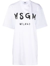 Msgm Long Logo Print T-shirt In White