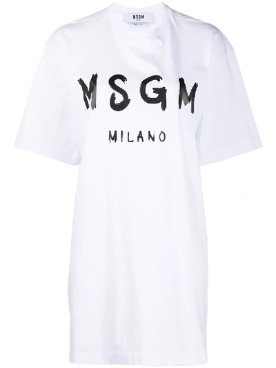 Msgm Long Logo Print T-shirt In White