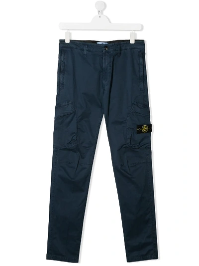 Stone Island Kids' Logo Patch Trousers In Blue