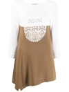 D-EXTERIOR EMBROIDERED TWO-TONE KNIT TOP