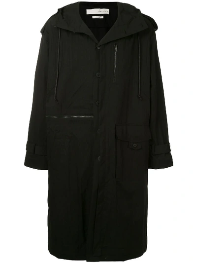 Isabel Benenato Drawstring Hooded Parka Coat In Black