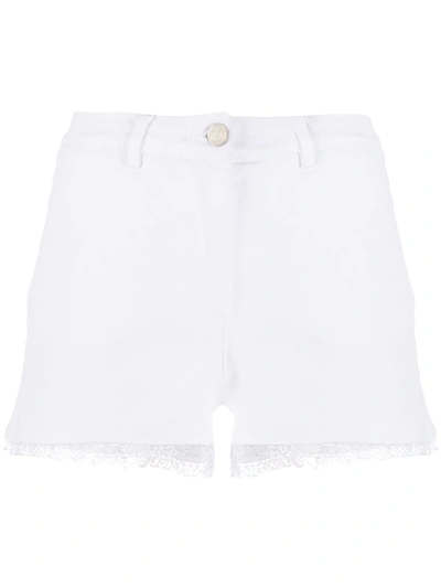 Frankie Morello High Rise Embroidered Hem Shorts In White
