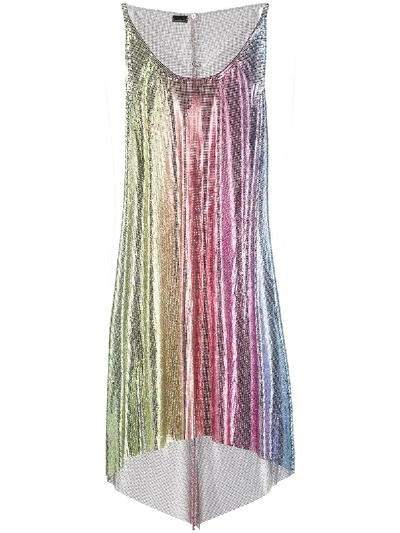 Paco Rabanne Rainbow Mesh Asymmetric Mini Dress In Multicolor