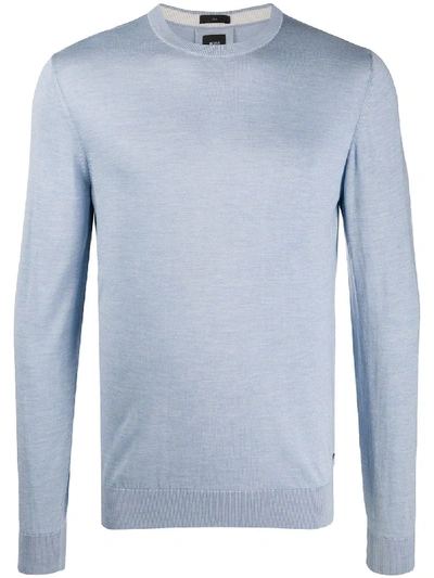 Hugo Boss Plain Fine Knit Jumper In Blue