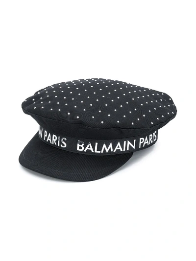 Balmain Kids' Crystal-embellished Baker Boy Cap In 黑色