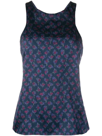 Pre-owned Chanel Floral Criss-cross Blouse In Blue