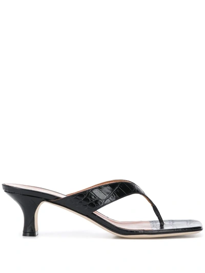 Paris Texas 45mm Croc Embossed Leather Thong Sandal In Black