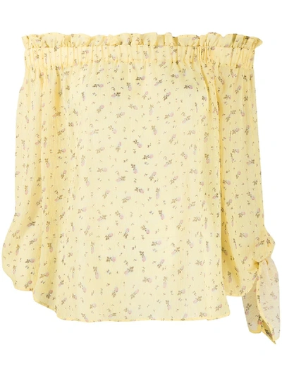 Semicouture Off The Shoulder Floral Top In Yellow
