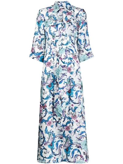 813 Floral-print Belted Shirt Dress In Blue