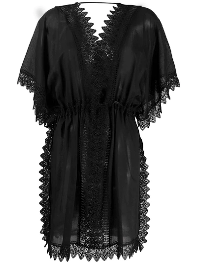 Charo Ruiz Embroidered Sheer Shift Dress In Black