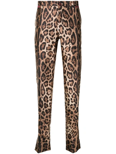 Dolce & Gabbana Leopard-print Silk Trousers In Brown