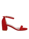 STUART WEITZMAN SIMPLE SANDALS IN RED,SIMPLE SUEDE SOLE