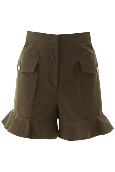 Alexander Mcqueen High-waisted Ruffle Hem Shorts In Khaki