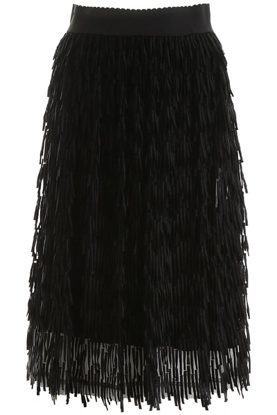 Dolce & Gabbana Fringed Tulle Skirt In Nero