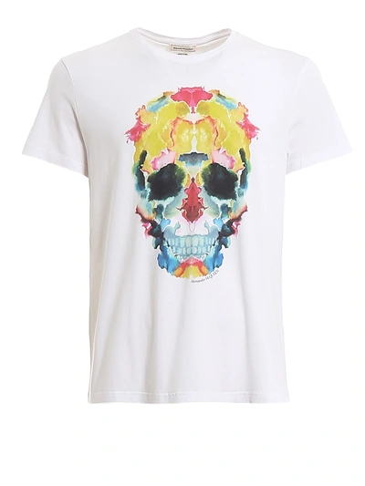 Alexander Mcqueen Men's Multi Tie-dye Skull T-shirt In White