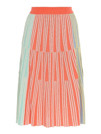 Kenzo Colour-block Ribbed-knit Midi Skirt In Pink