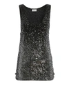 Saint Laurent Jersey Sequin Tank Top In Black