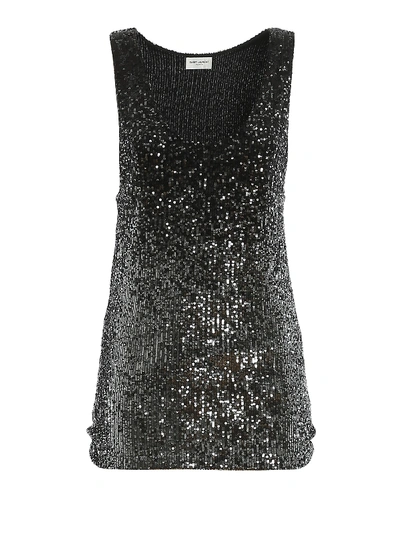 Saint Laurent Jersey Sequin Tank Top In Black