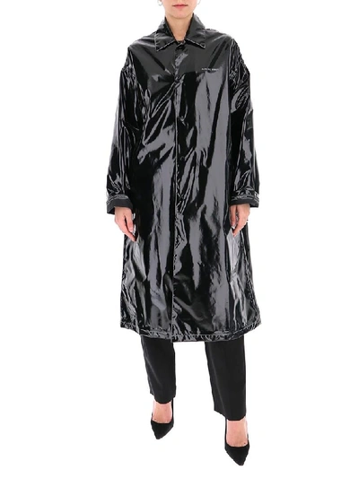 Marine Serre Logo-print Single-breasted Pvc Raincoat In Black