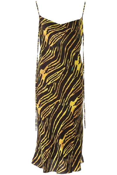 Marine Serre Zebra Print Long Dress In Black,yellow