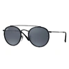 Ray Ban Round Double Bridge Sunglasses Black Frame Blue Lenses 51-22 In Black