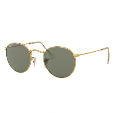 Ray Ban Round Metal Sunglasses Gold Frame Green Lenses Polarized 50-21