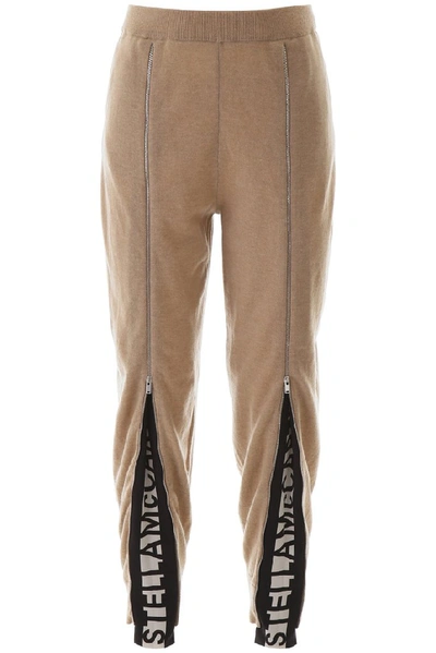 Stella Mccartney Jogging Trousers With Logo Bands In Beige