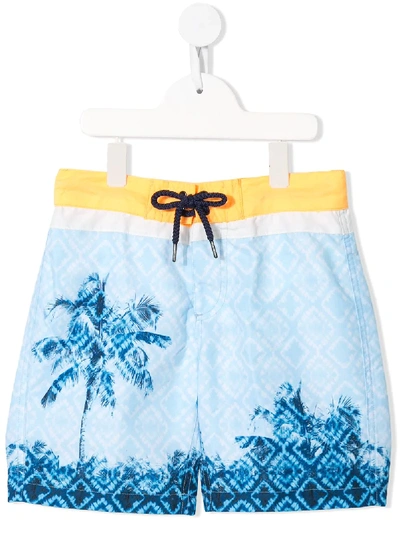 Sunuva Kids' Palm Tree Print Swim Shorts In Blue
