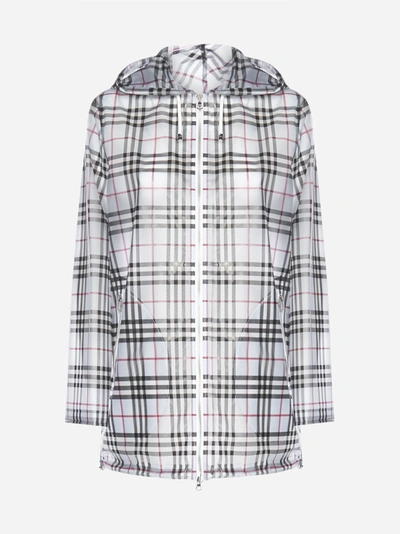 Burberry Check Print Hooded Pvc Jacket In Light Blue