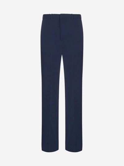 Balenciaga Logo Wool-blend Tailored Trousers In Blue