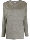 BRUNELLO CUCINELLI STRIPED V-NECK T-SHIRT