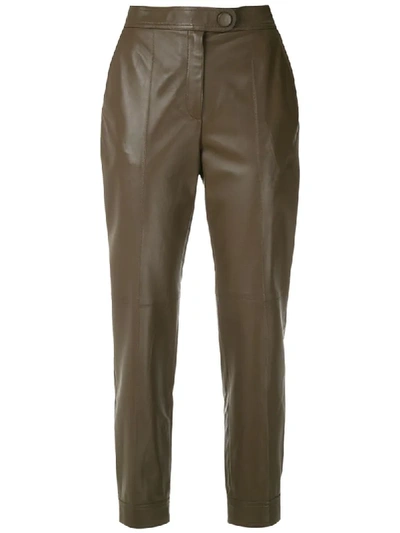 Egrey Leather Cropped Trousers In Brown