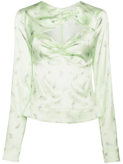 Ganni Cut-out Detail Floral Blouse In Green