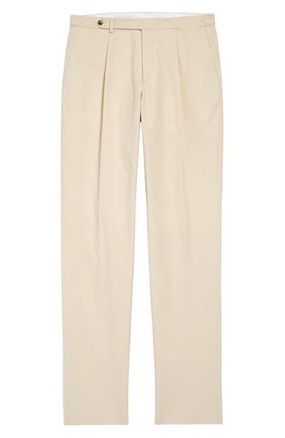 Drake's Wordsworth Pleated Paper Cotton Trousers In Cream