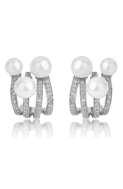 Hueb Spectrum Pearl Huggie Earrings In White Gold