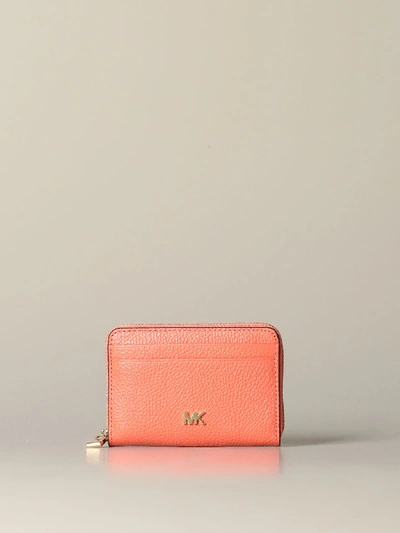 Michael Michael Kors Wallet Mott Mini  Wallet In Leather With Metallic Logo In Peach